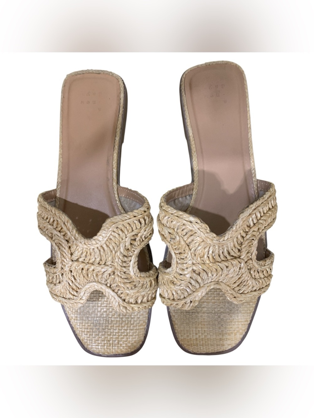 A New Day Woven Raffia Slide Sandals in Natural - S9